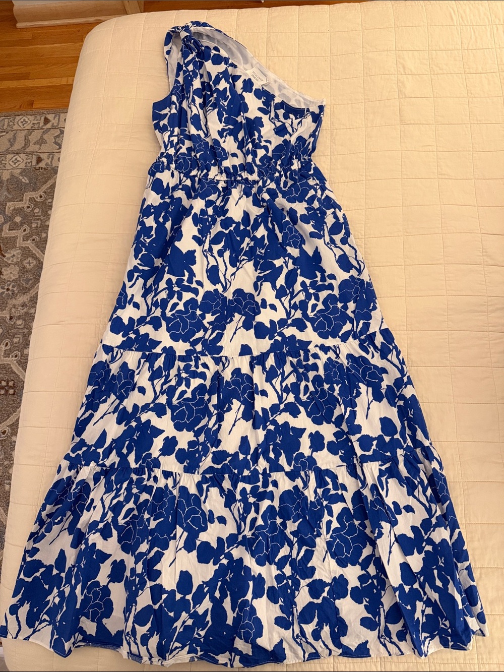 Hyacinth House for Tuckernuck Blue & White One-Shoulder Floral Maxi Dress